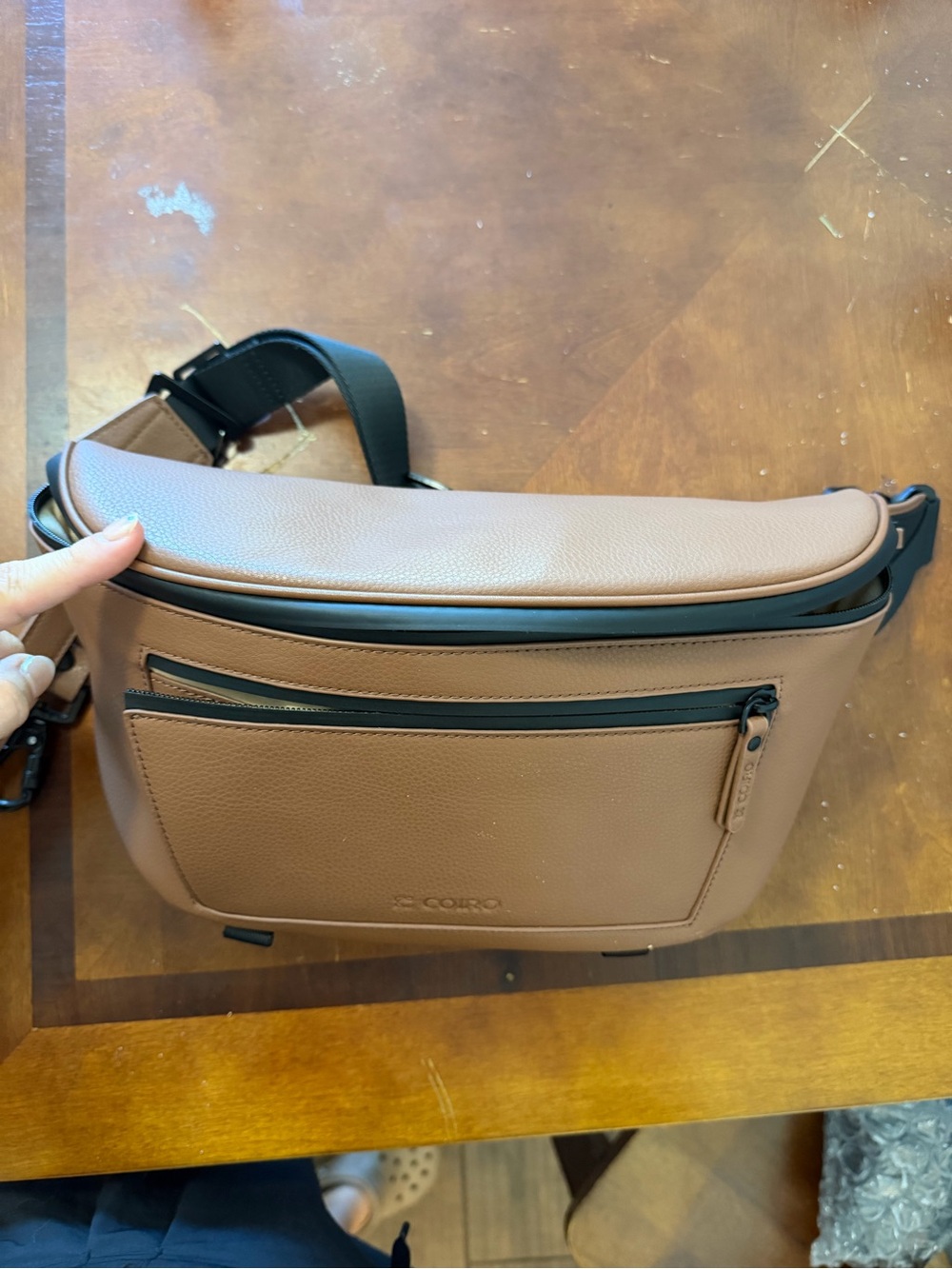 Coiro Brown Pebble Leather Camera Crossbody Bag